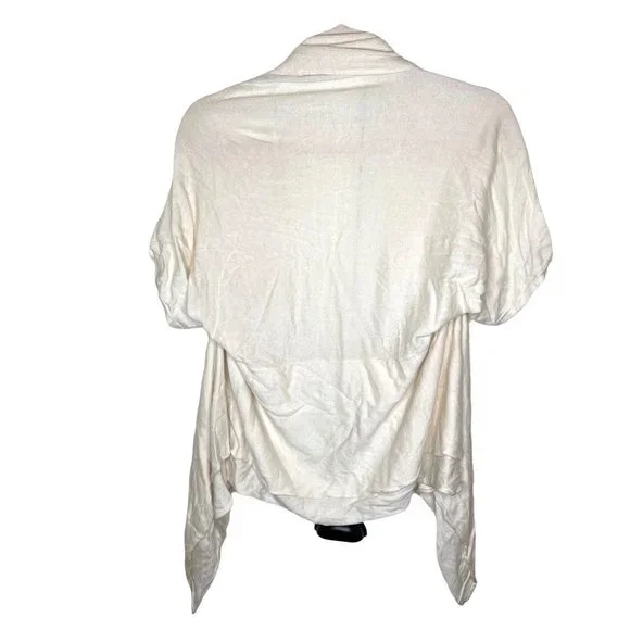 By Artisan Short Sleeve Lightweight Open Front Cardigan Size L Large Cream Asymm - Picture 3 of 7